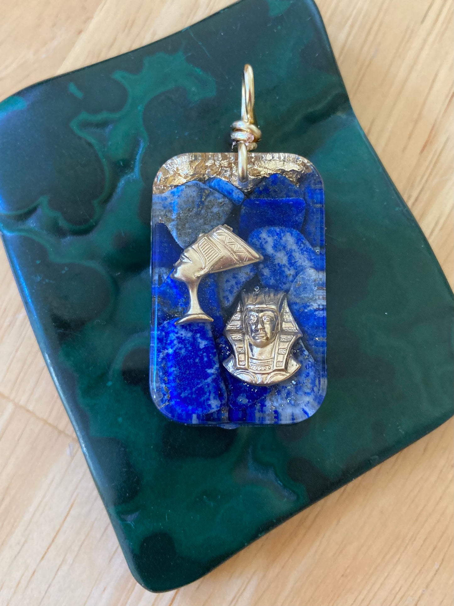 Handcrafted Lapis Lazuli Nefertiti and Pharaoh Pendant
