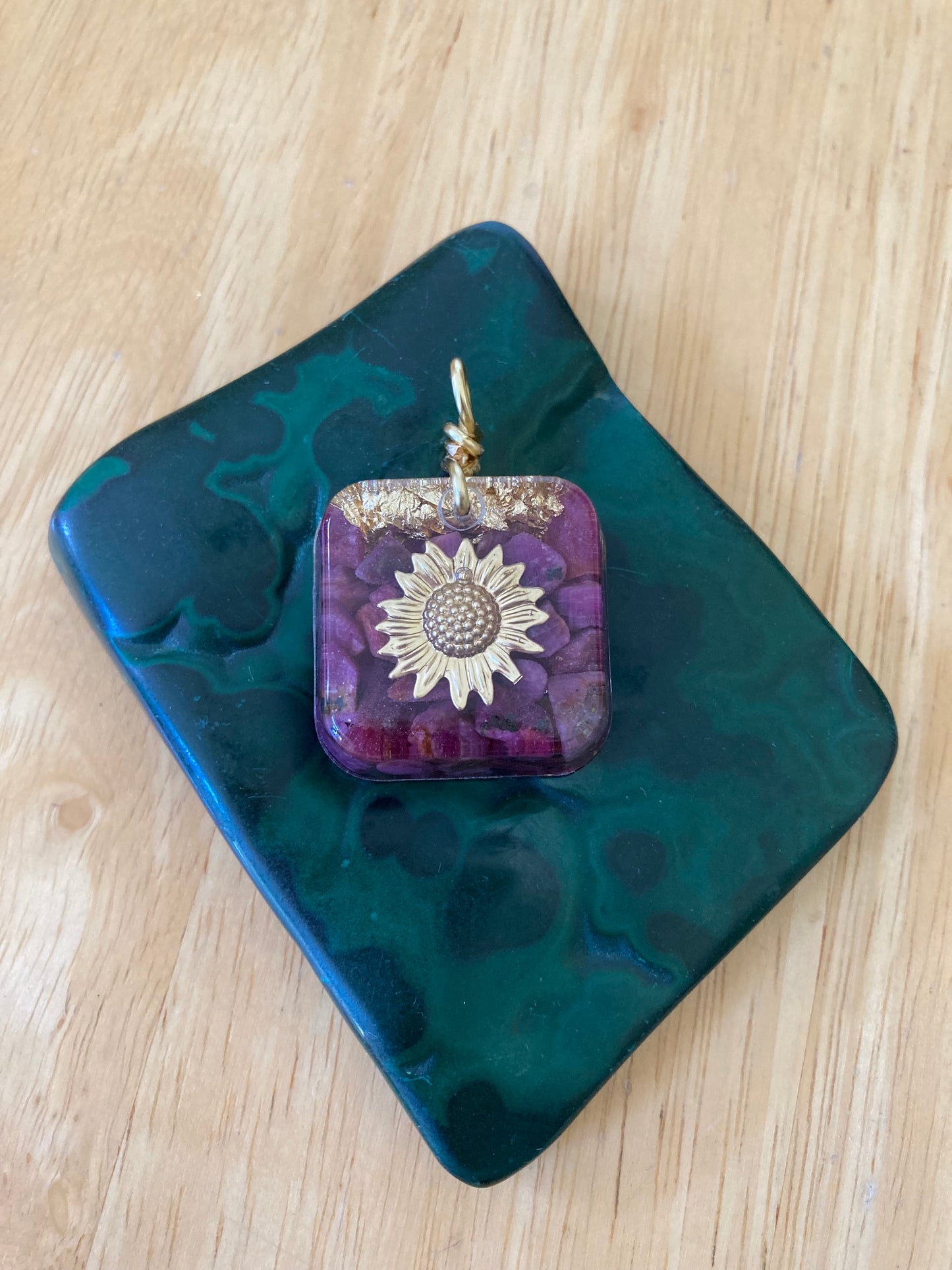 Handcrafted Ruby Sunflower Pendant